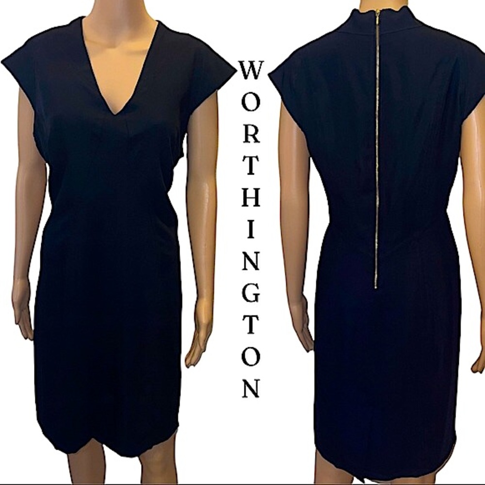 Worthington~Black Oversized Sleeves V Neck Dress